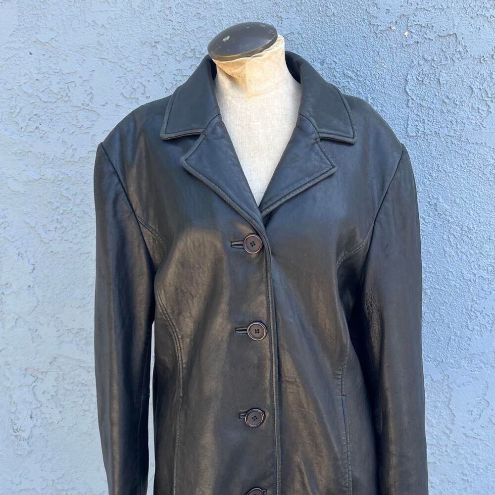 Black Leather Jacket 90s Blazer Size large